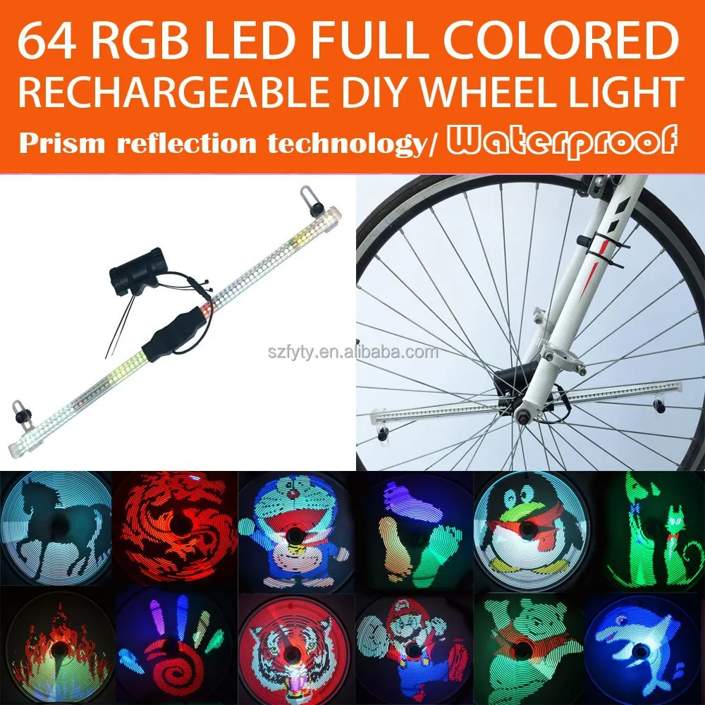 64 rgb led rechargeable diy wheel light