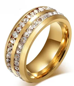 Factory direct supply European and American wholesale stainless steel double rhinestone gold ring