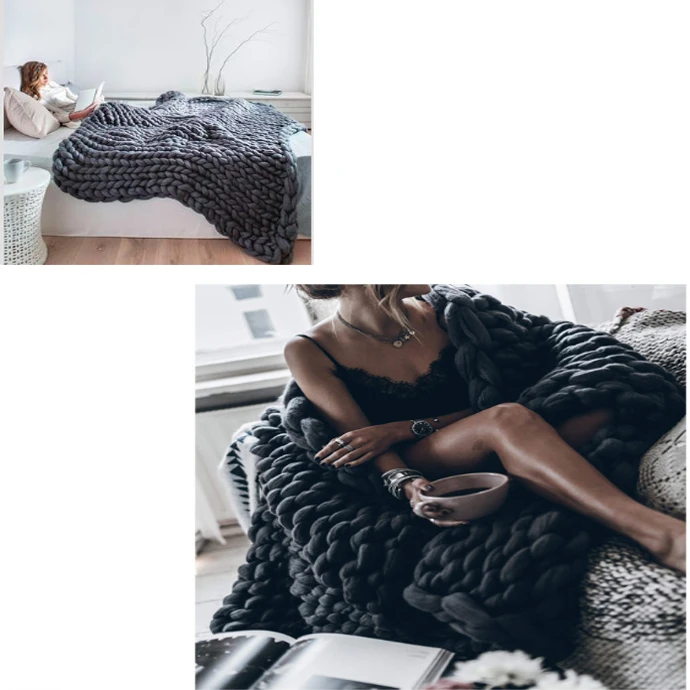 Amazon Chunky Merino Wool Blanket Handmade Knitting Wool Sofa Throw