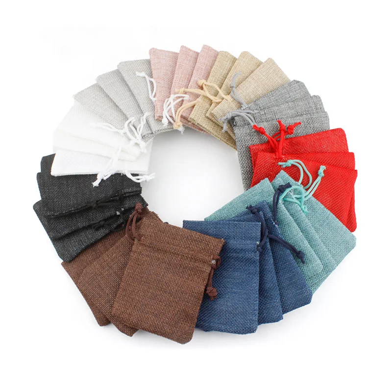 Wholesale Fashion Jewelry Packaging Bag Drawstring Flax Linen Bag And