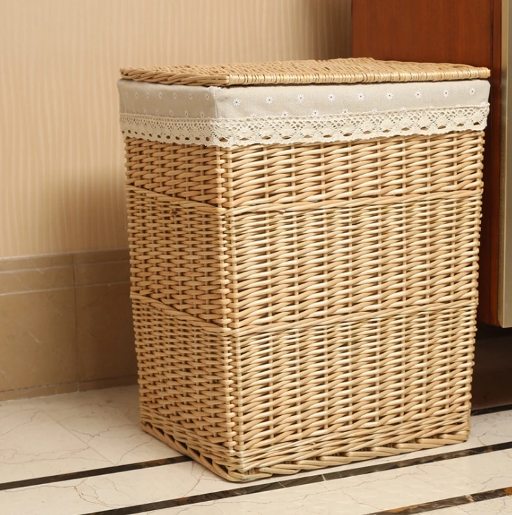 Laundrygo Natural Wicker Laundry Hamper Portable Handwoven Laundry Basket With Lid And Cotton