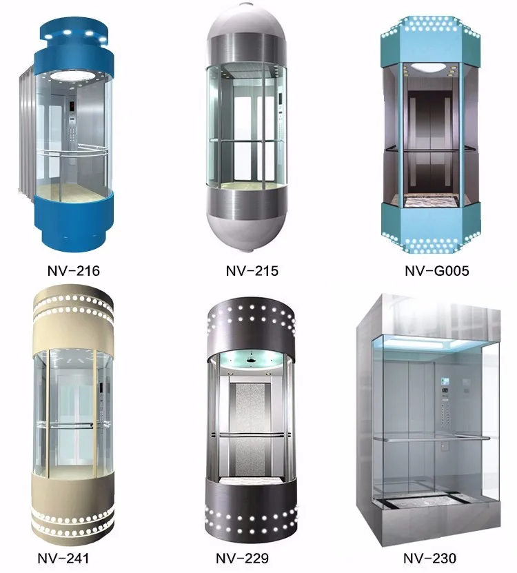 800kg~1000kg 1.0m/s~1.75m/s full view and outdoor glass panoramic elevator