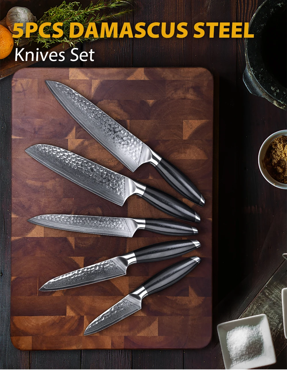 5pcs Professional Japanese 67 Layers Damascus Steel Kitchen Knife Set