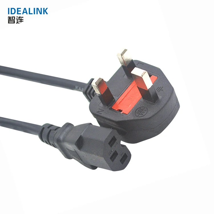 Custom promotional black 3 pin uk plug British standard computer power cord cable