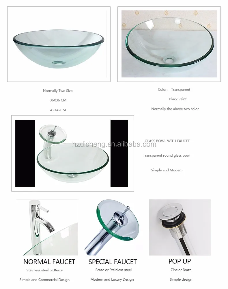 Modern Round Vessel Transparent Bathroom Glass Wash Basin Bowl Sink