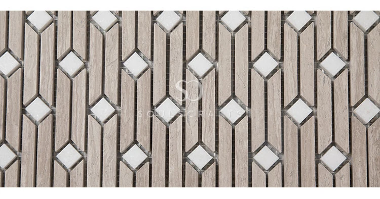 Wood Light Grain Polished Beige Marble Tiles Strip Mosaic