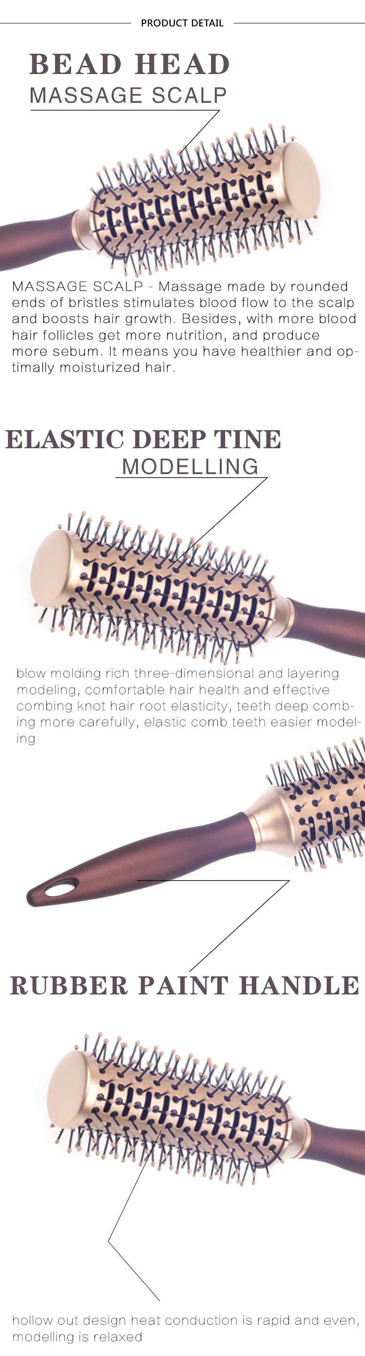 EUREKA 9511CEG-BR Aluminum Barrel Styling Round Hair Brush for All Hair Types Ball-Tip Nylon Pins Anti-Slide Handle Hairbrush