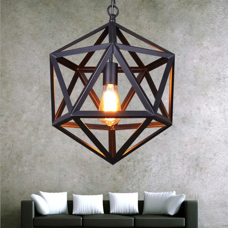 美式复古风格六角铁吊灯为餐厅酒吧吊灯