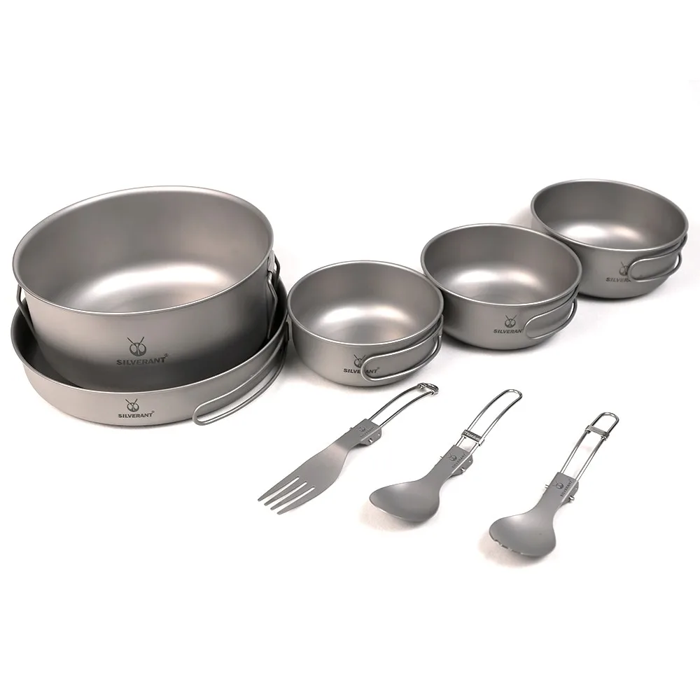 Ultralight Eightpiece Outdoor Camping Titanium Food Set Camping