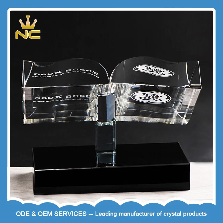 Wholesale Clear Engraved Crystal Book Trophy For Business Souvenirs