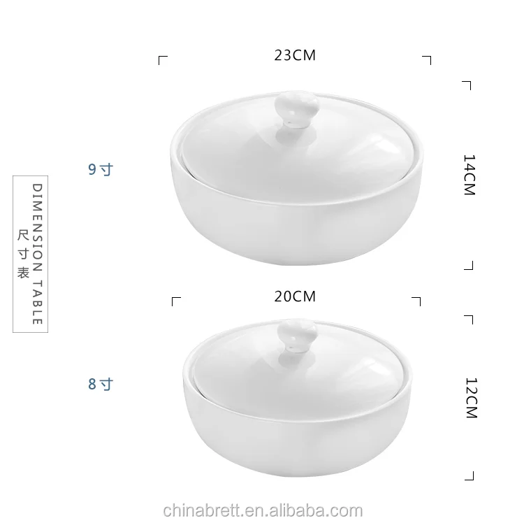 Large Ceramic Serving Salad Bowls White Mixing Bowl With Lid