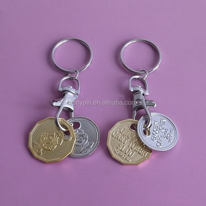 promotional metal shopping cart token coin holder keychain with custom