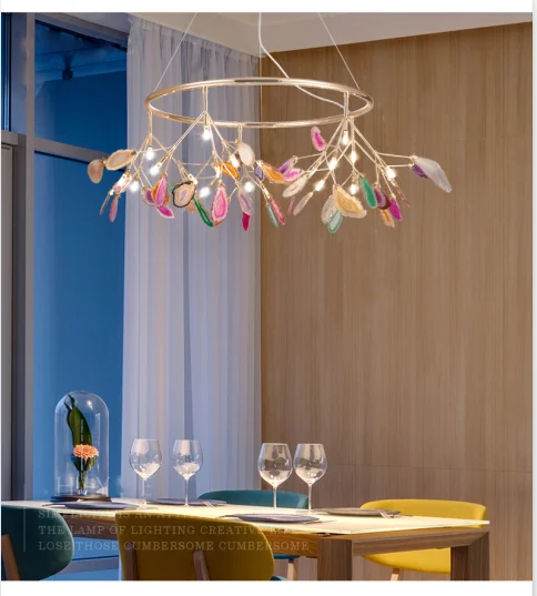 Contemporary hot-selling custom designer interior decoration agate metal iron chandelier lighting