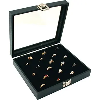 Large Ring Display Box With Lid Faux Leather Ring Box Display Case ...