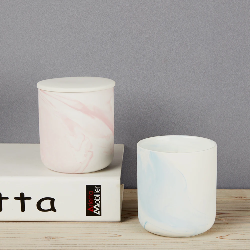 Modern Candle Jar Antico Marble Ceramic Candle Jar With Lid Elegant