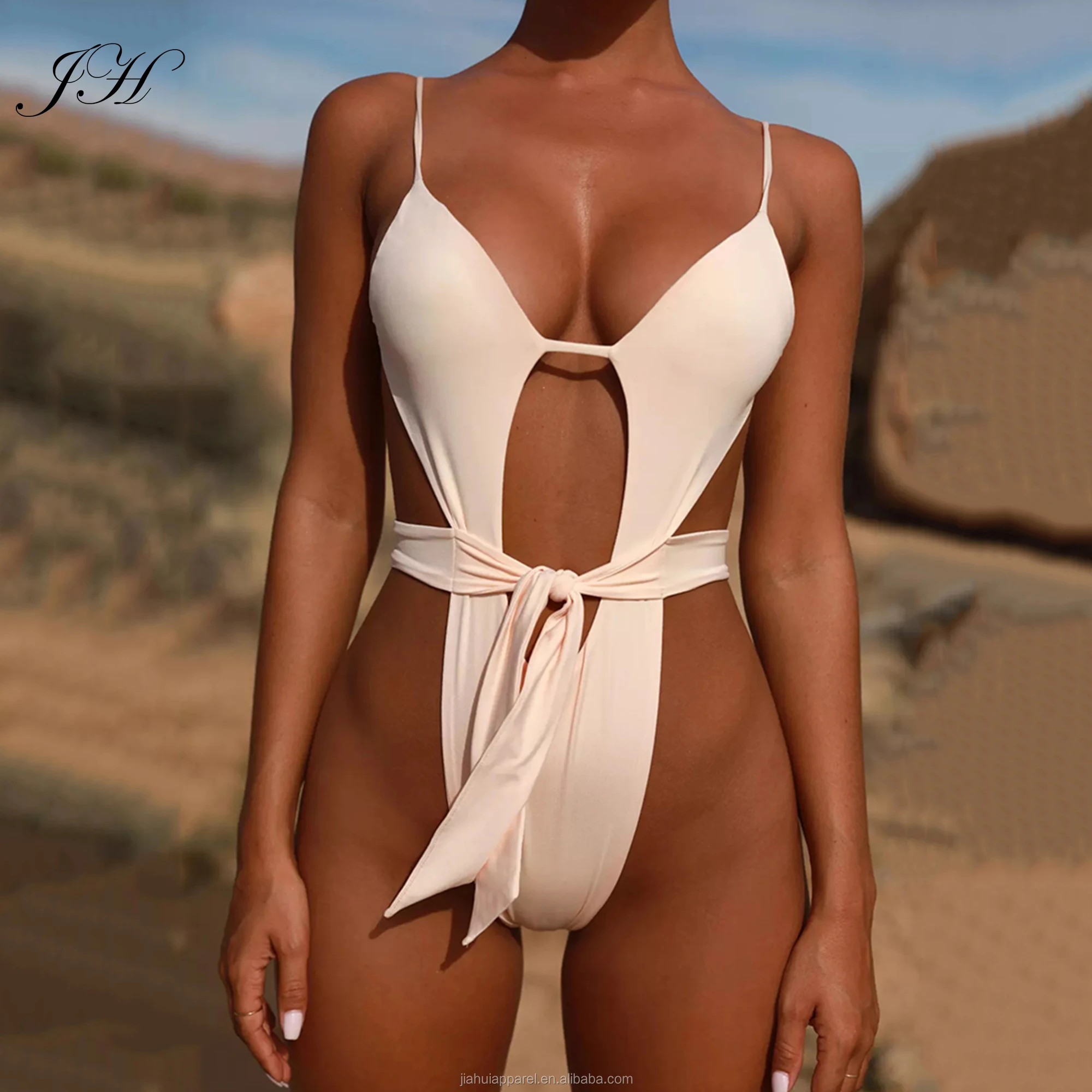 New Arrival Plain High Cut One Piece Swimsuit Woman Brazilian Swimwear