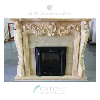 Flower Carved Yellow Onyx Stone Marble Fireplace Mantel Buy