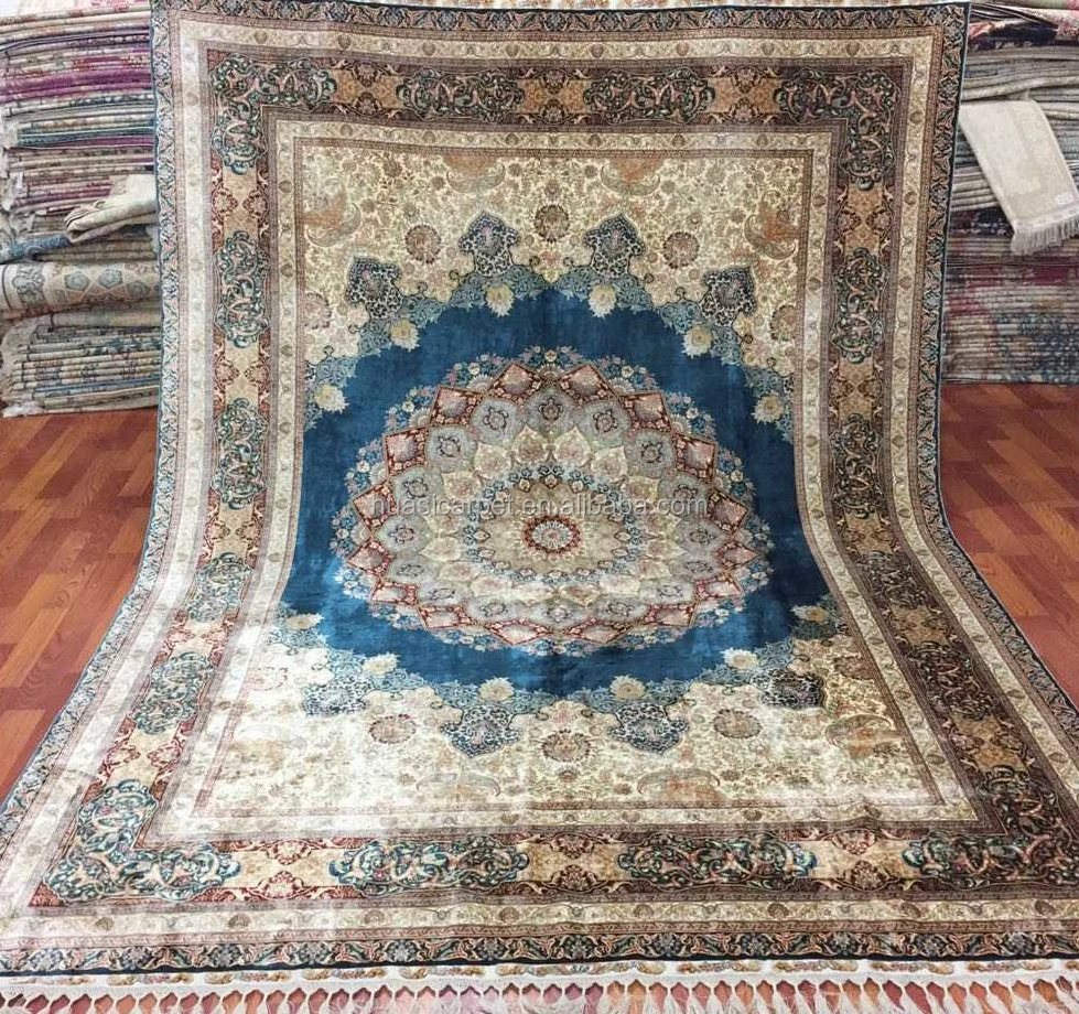 5.5x8ft Blue Handmade Carpets Nonmachine Hand Knotted Persian Silk