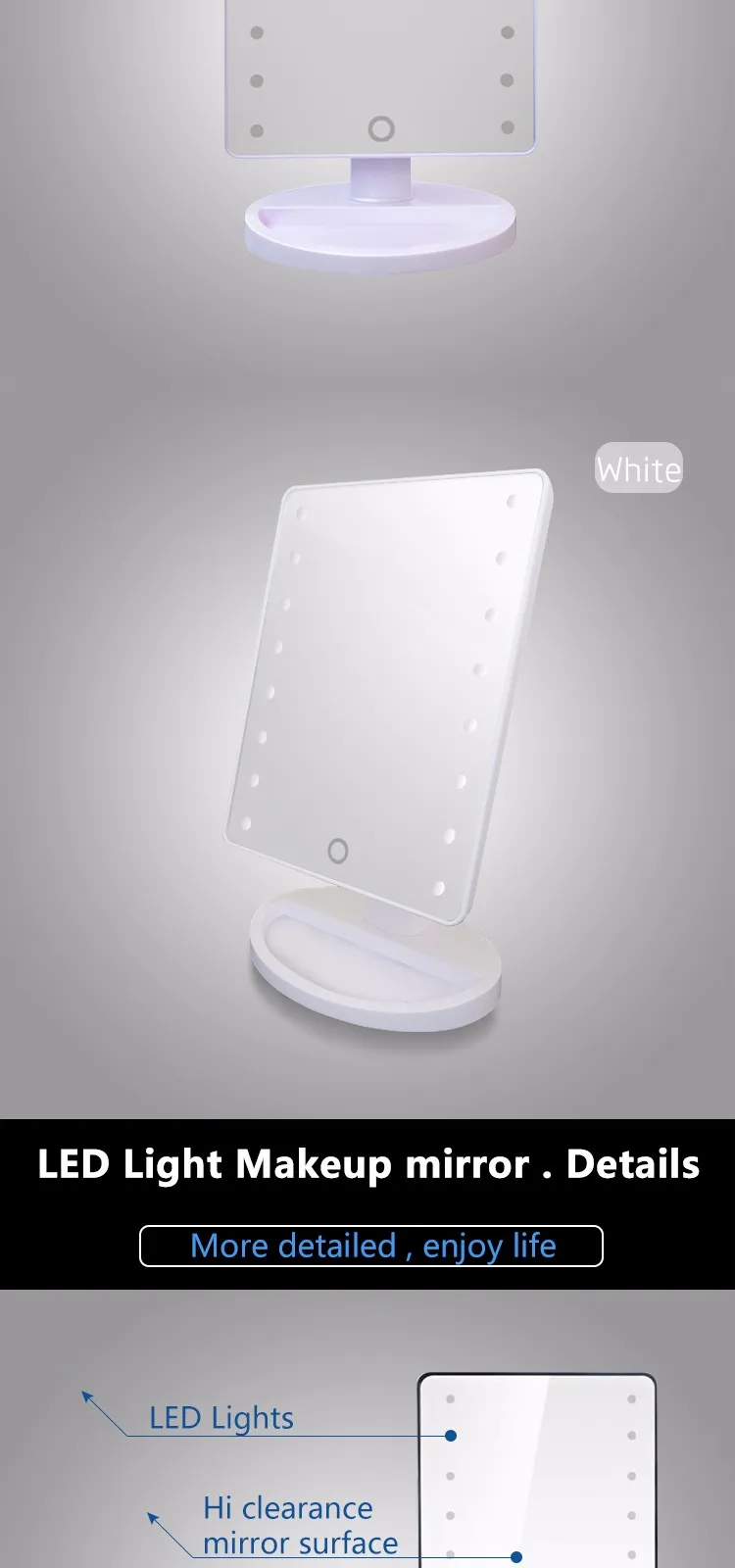 Top Sell 16 Leds Touch Screen Switch Square Desktop Cosmetic Mirror