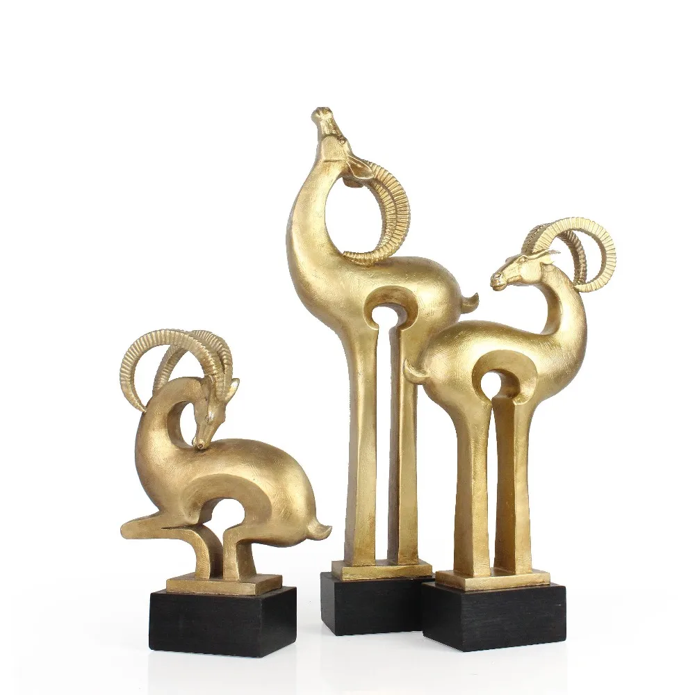 Resin Electroplating Bronze Antelope Sculpture with Black Crystal Base Decoration details