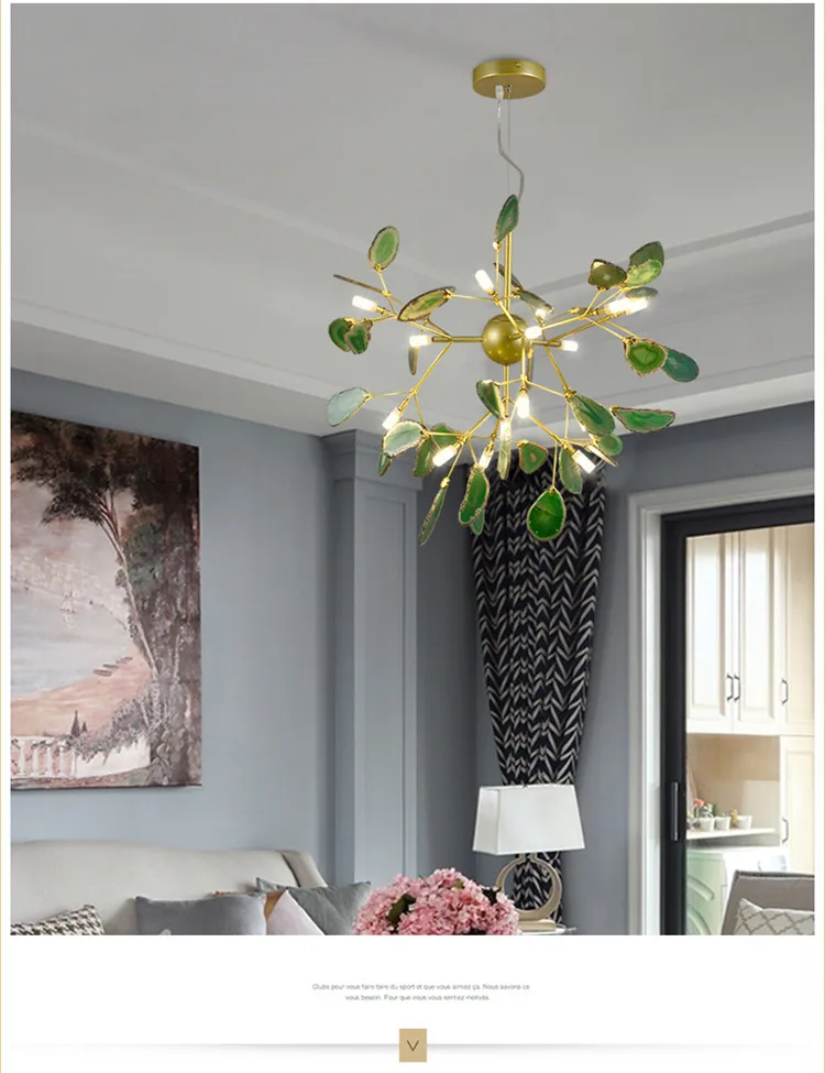 Zhongshan Modern adjustable hanging home Decorative G4 LED Agate designer iron vintage chandeliers lighting
