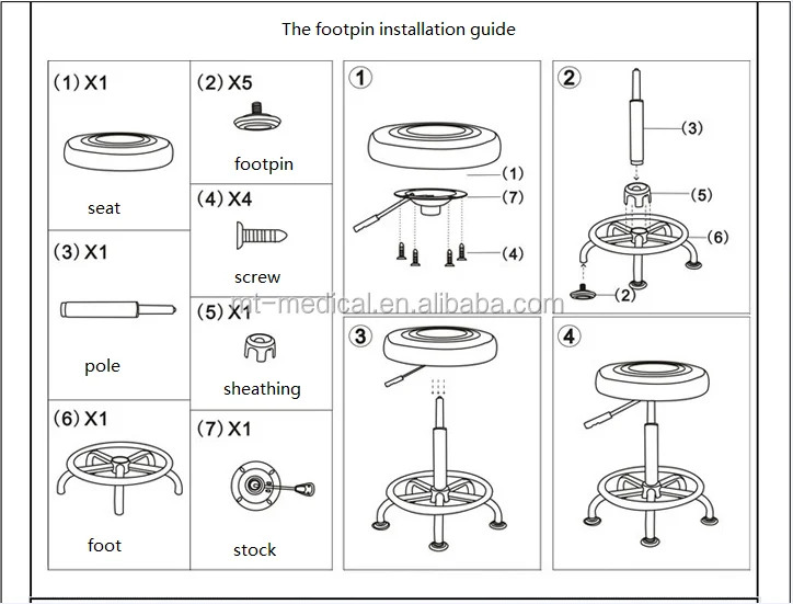Hospital Device Height Adjustable Stool Stainless Steel Chair