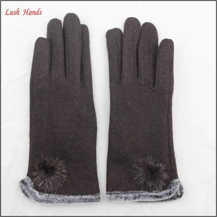 women top brown woolen hand gloves spring thin hand gloves