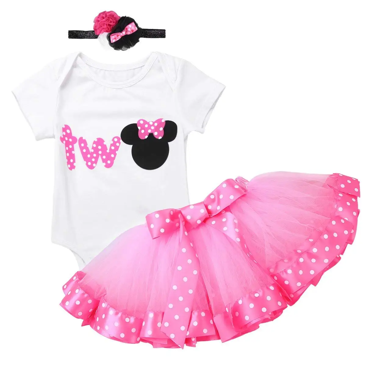 Freebily 3 Pcs Infant Baby Girls 1st Birthday Outfits Princess Cartoon Romper Tutu Skirt Clothes Sets