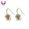 AIDAILA Pearl Jewelry Gold Plated Zirconia Pave FreshWater Pearl Hook Earring