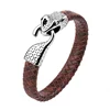 2019 Factory direct Casting Snake head Shaped Clasp Braided Wire leather bracelet for men wide leather bracelets