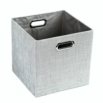 Gray Burlap Collapsible Storage Box Without Lid,Collapsible Storage Box ...