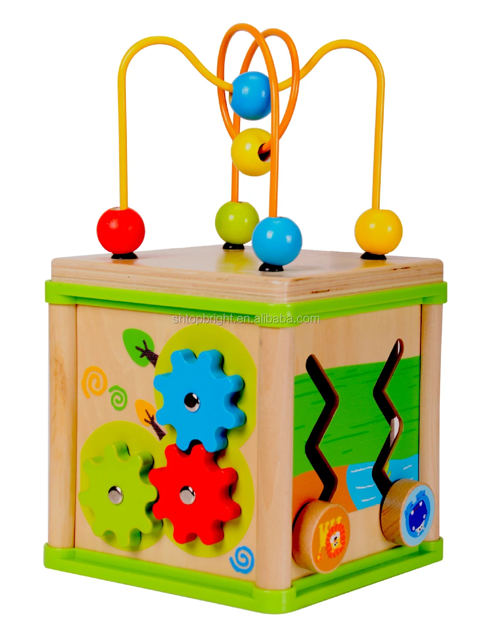 top bright wooden activity cube