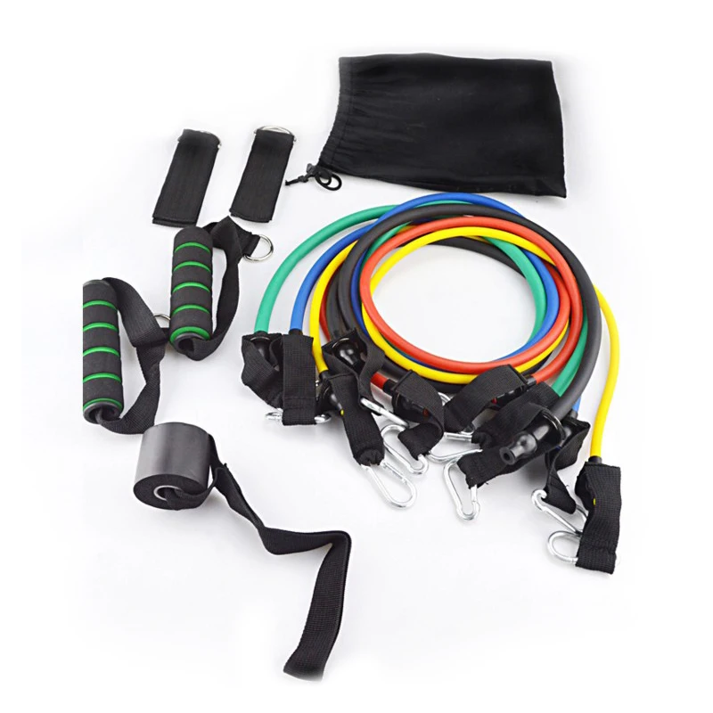 11pcs Exercise Pull Rope Kits Latex Resistance Band Set With Foam