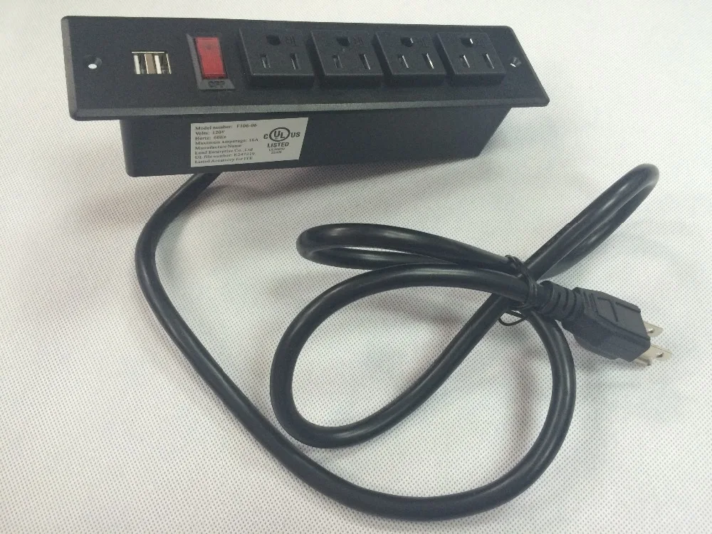 Office Furniture 4 gang 125V 15A usb plug socket with Tamper Resistant