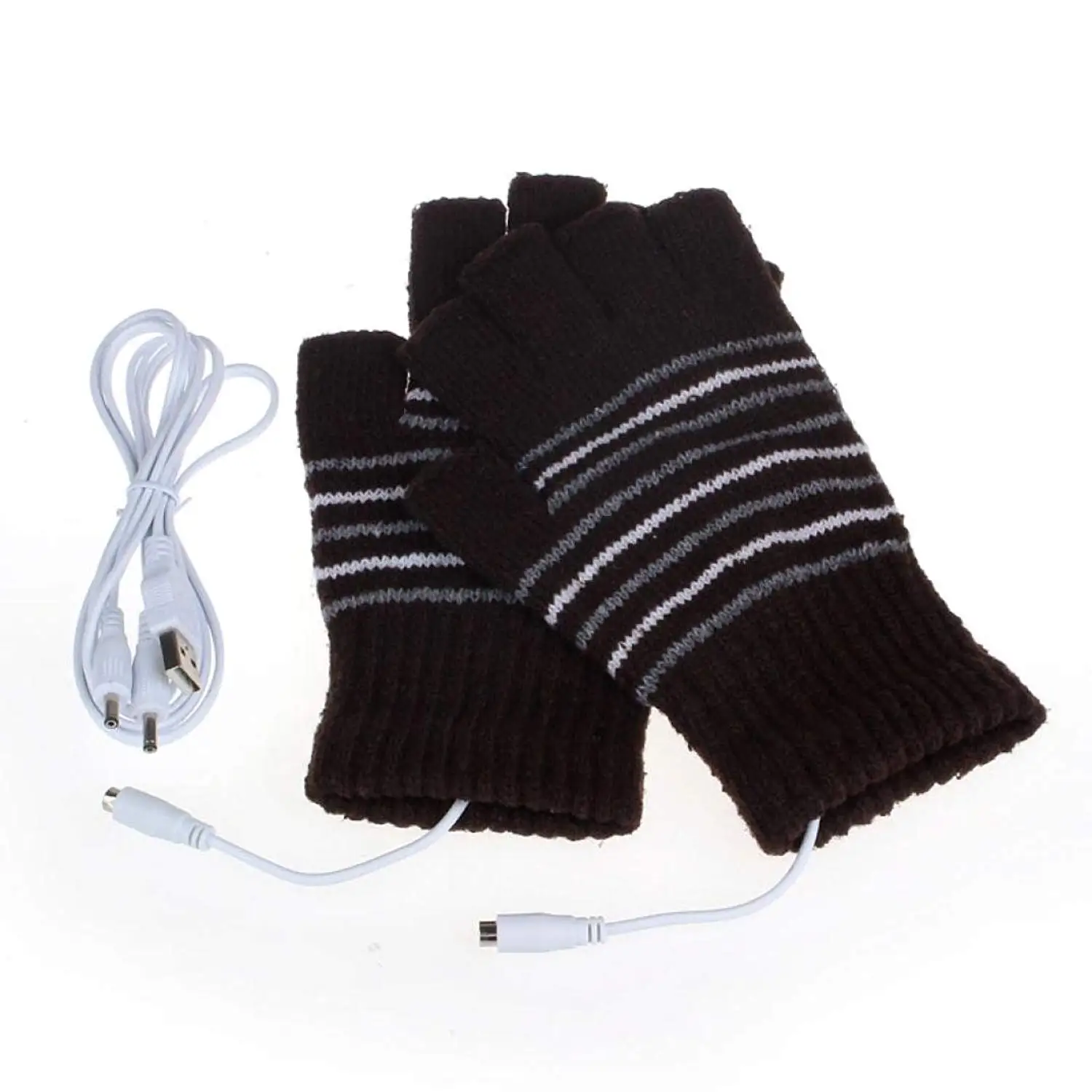 Sealike Unisex Stripe Fingerless USB Heated Gloves Hands Warmer Gloves