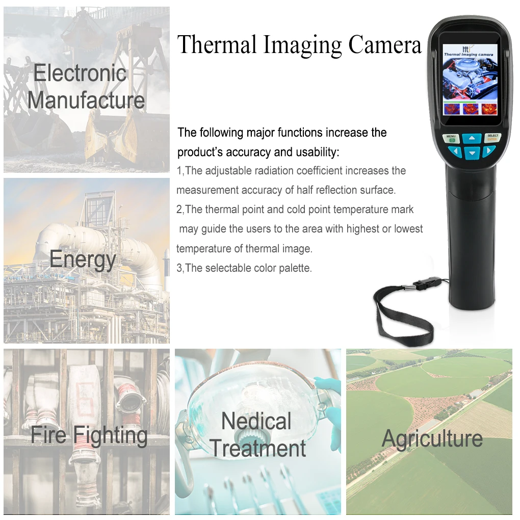 2018 New Arrival HT-04 2.4 '' TFT infravörös hőmérsékleti hőérzékelő digitális digitális képalkotó érzékelő kamera 4G SD kártya -20 ~ 300 fok 2