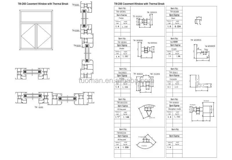 TOMA Aluminium casement window profiles, View aluminum window extrusion ...