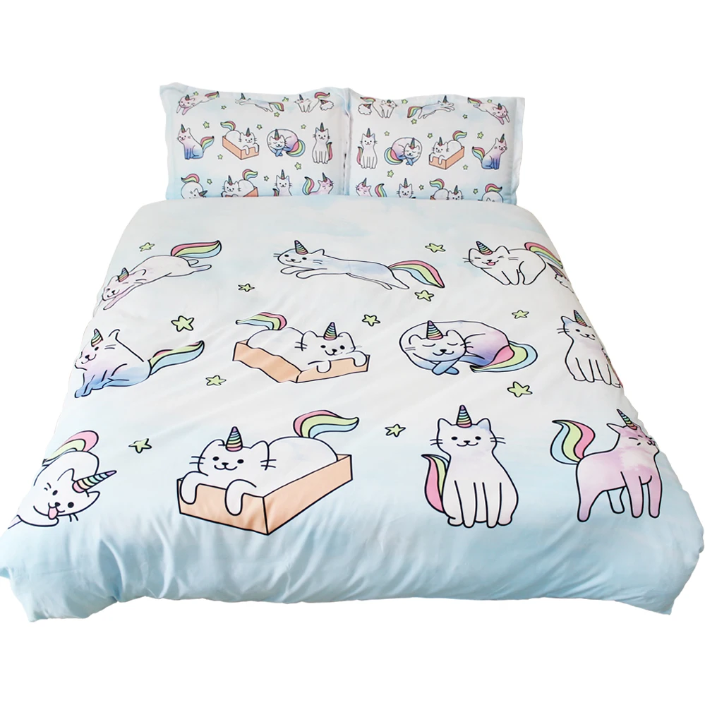 Set Tempat Tidur Anak Kucing Pelangi Kartun