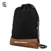 Cotton Canvas Drawstring Bag, High Quality Gym Sack, Backpack with Pocket, Pu leather