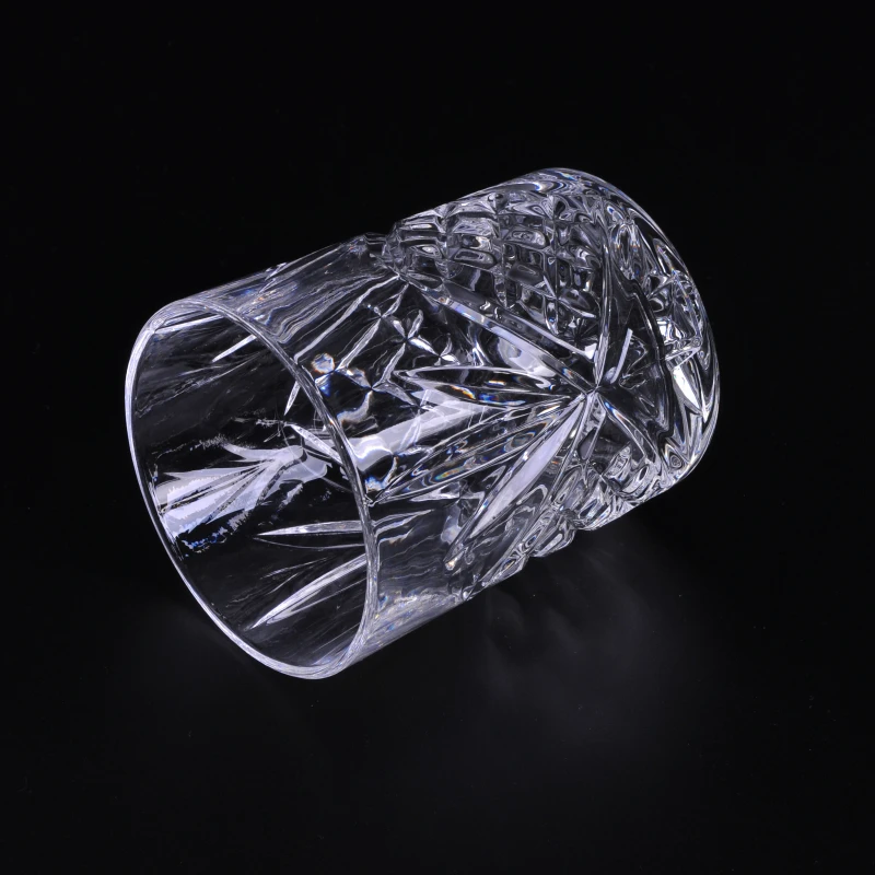 Clear leaves engraved glass candle holders wholesale for home decoration