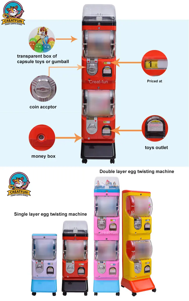 2019 popular double coin operated toy gumball  candy capsule vending machine