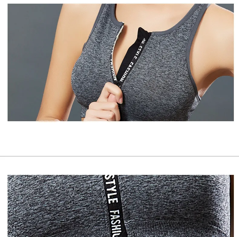 One Piece Full Cup Push Up Bra Running Jogging Fitness Yoga Bra Breathable Shockproof Zipper Sports Bra