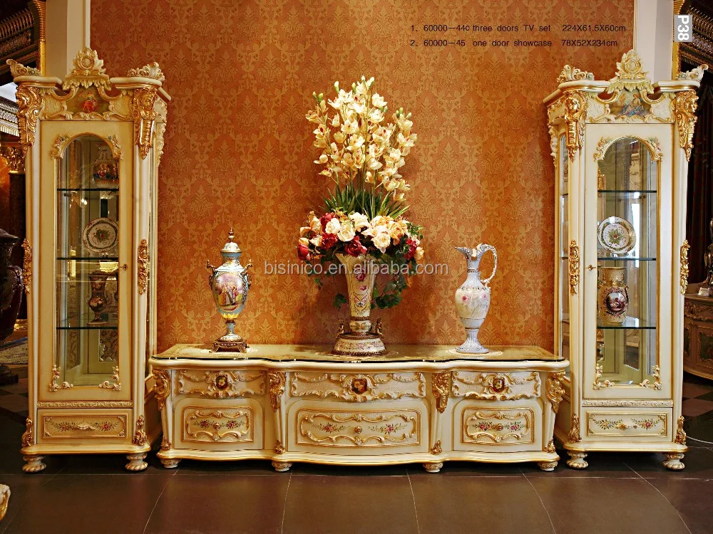 French Rococo Style Goldleaf Single Door Display Cabinet With Tv Cabinet\/ Classic Living Room 