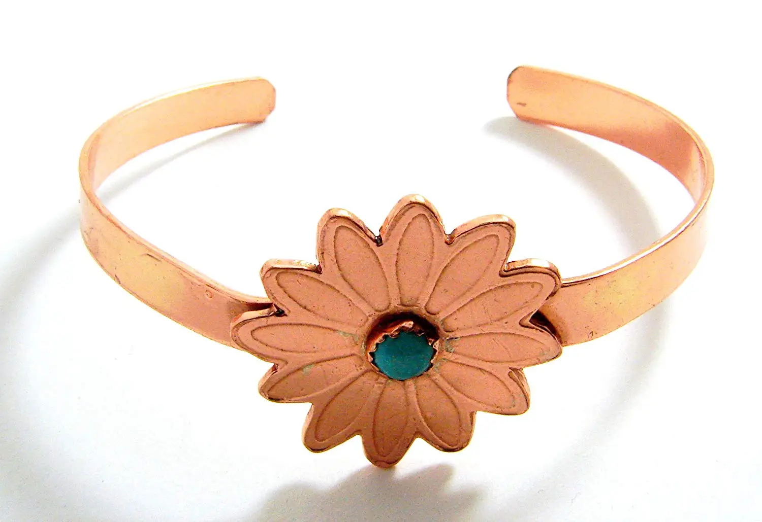 Turquoise and Copper Flower Cuff