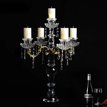 5 Arm Crystal Candlestick Metal Candlestick Wedding Table