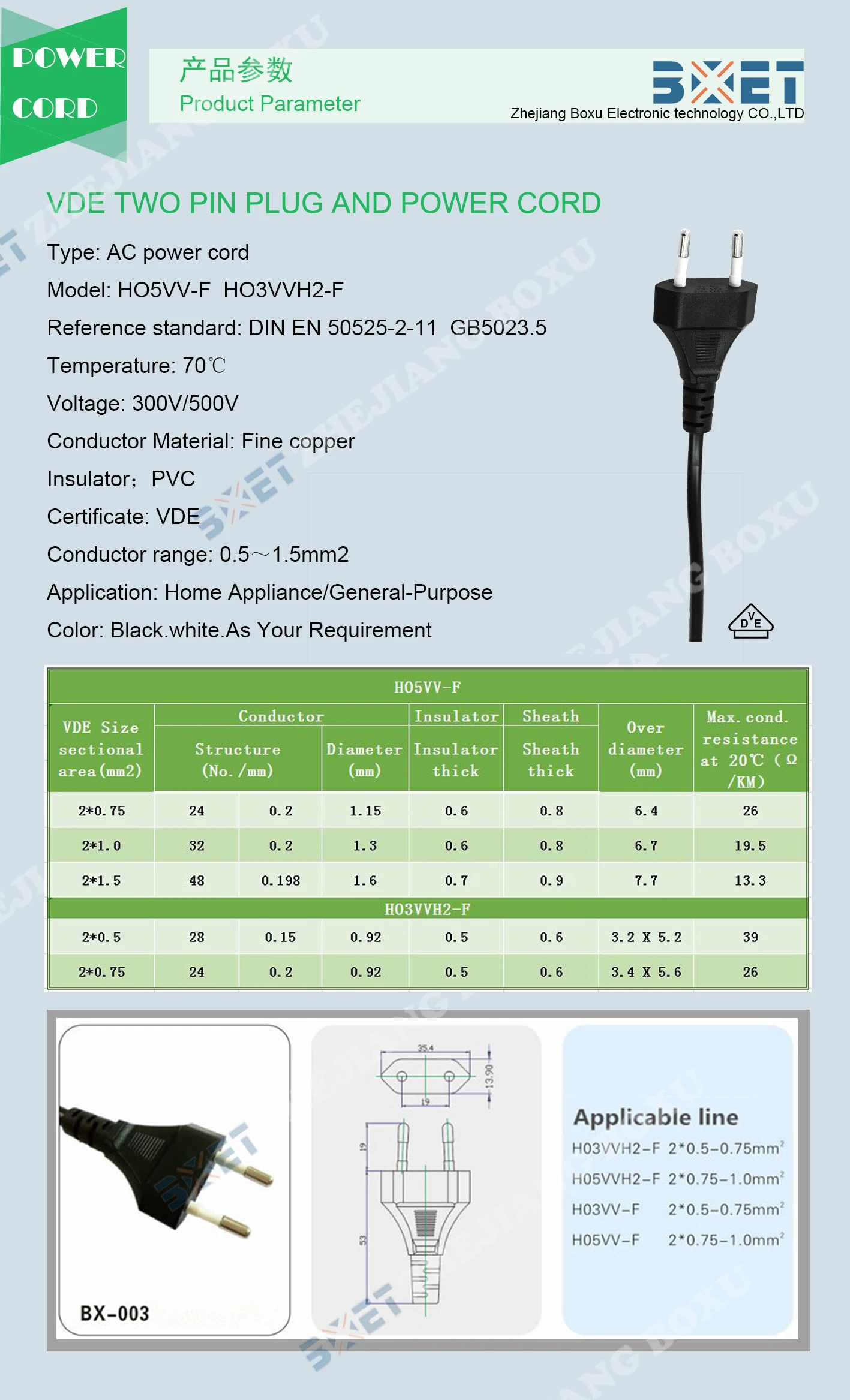 2 Pin Ac 220v Eu Plug Electric Pvc European Power Cord Ho3vvf Power