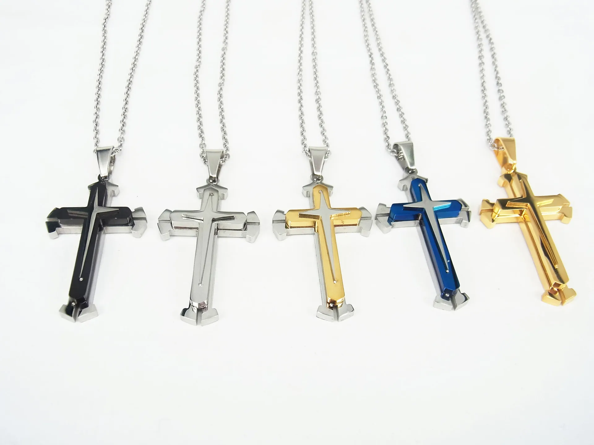 Men's Cross Necklace Gold Silver Black 