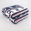 Christmas deer style pattern printed Coral fleece gift blankets with solid sherpa reversible blanket