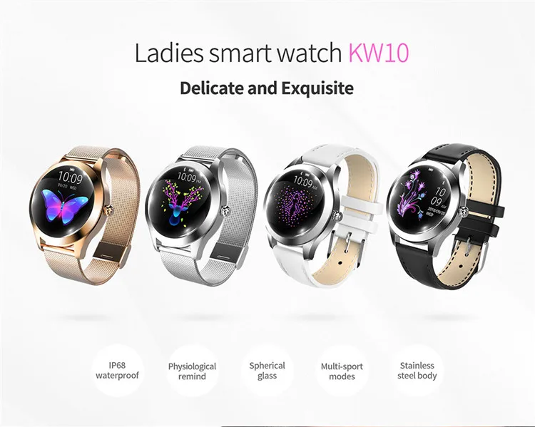 In Stock Smart Watch Women Kw10 Heart Rate Monitoring Ip68 Waterproof