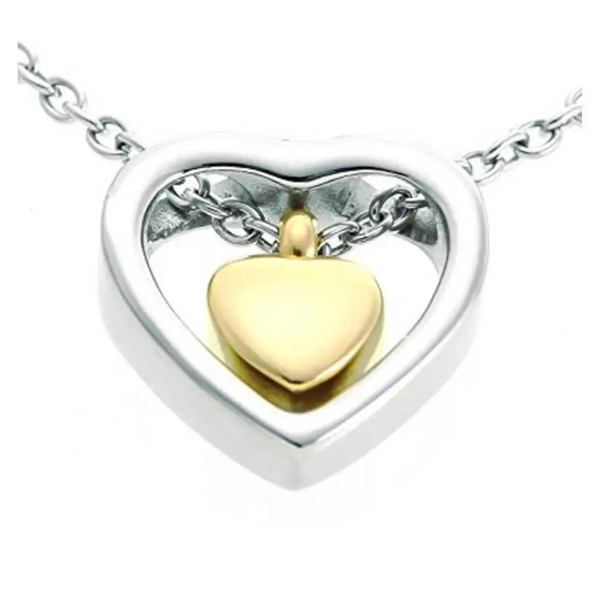 WK Double Heart Silver DAD Cremation Urn Necklace Pendant Funnel Fill Kit Keepsake Memorial Ashes